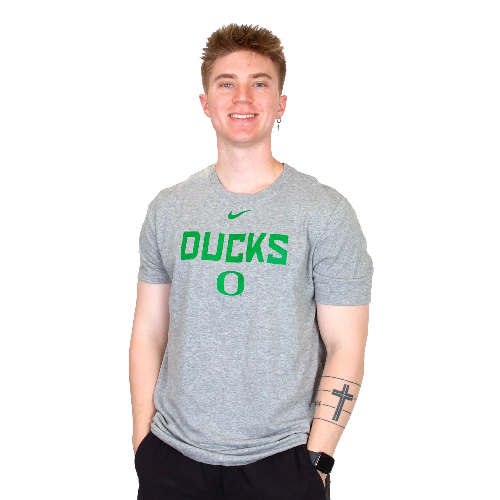 Classic Oregon O, Nike, Grey, Crew Neck, Cotton Blend, Men, Basic, Ducks, Fighting Duck, T-Shirt, 926404